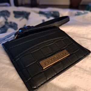 Frye and‎ Co. Black Woven Leather Card Holder Wallet Wristlet Tag